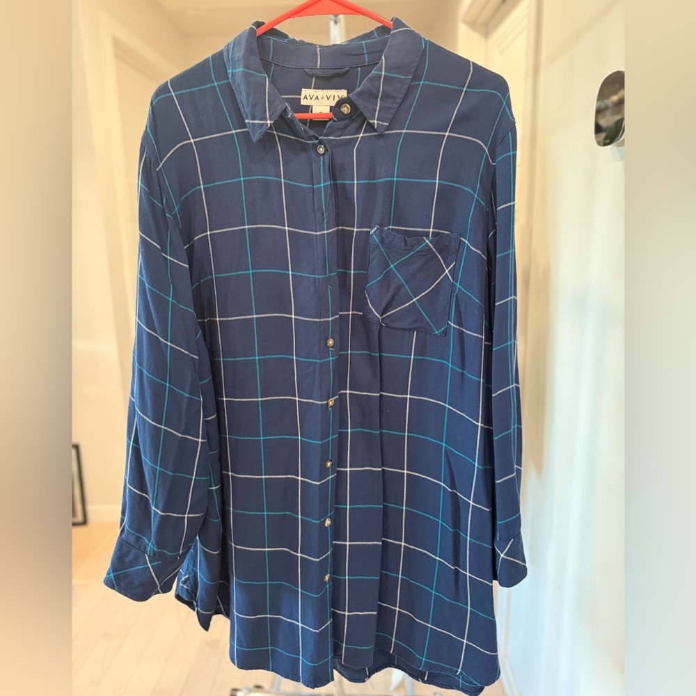 Ava & Viv Navy Plaid Blouse